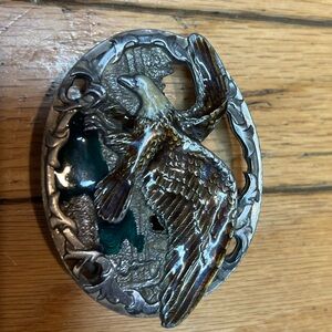 1990 Flying Eagle Enamel Belt Buckle Mountains C+J Metal Vintage USA